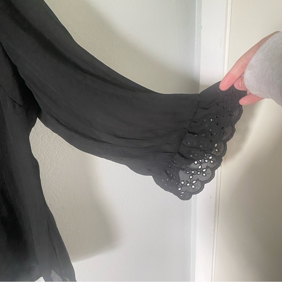 NY collection black blouse women’s size L eyelet ruffle lace mesh whimsygoth - Picture 7 of 8